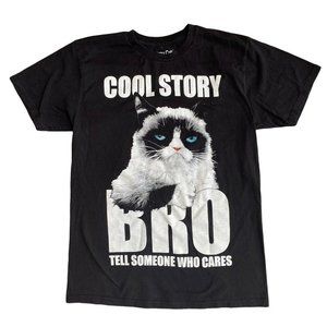 Grumpy Cat Graphic T Shirt Cool Story Bro Men's Medium Black